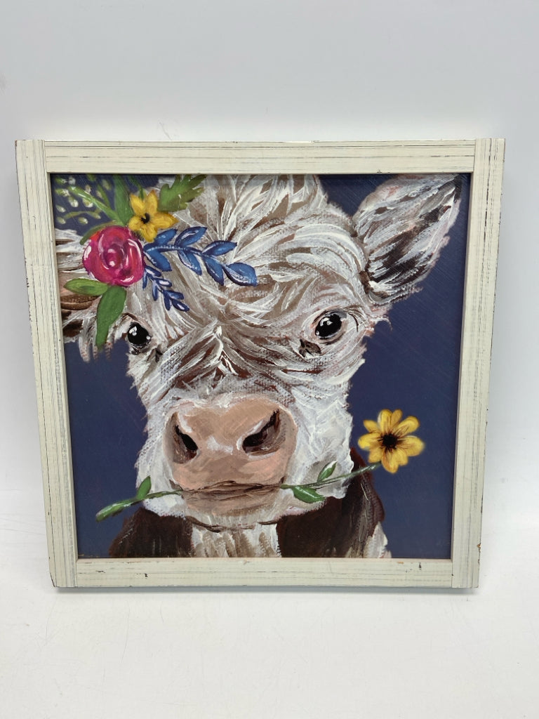 Blue White/Yellow Cow Kids Framed Art