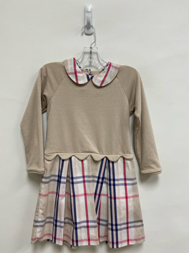 Bella Bliss SIZE 7 Beige Pink/Navy Plaid Long Sleeve Girl&