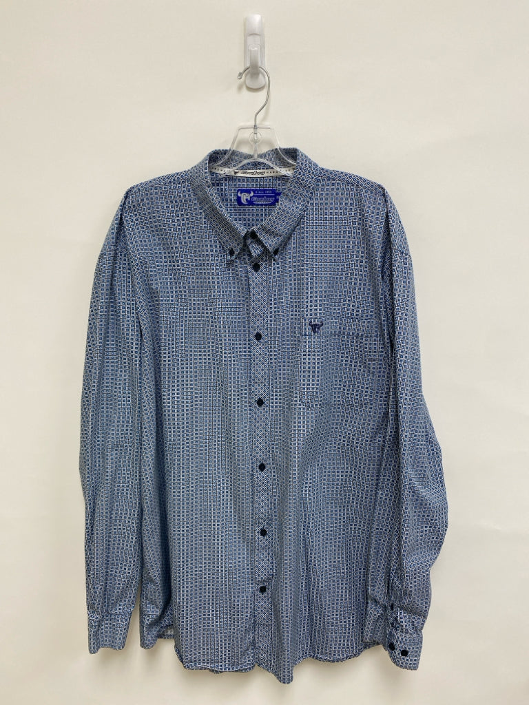 Size XXL White Blue/Black Diamond Print Button Up Men&