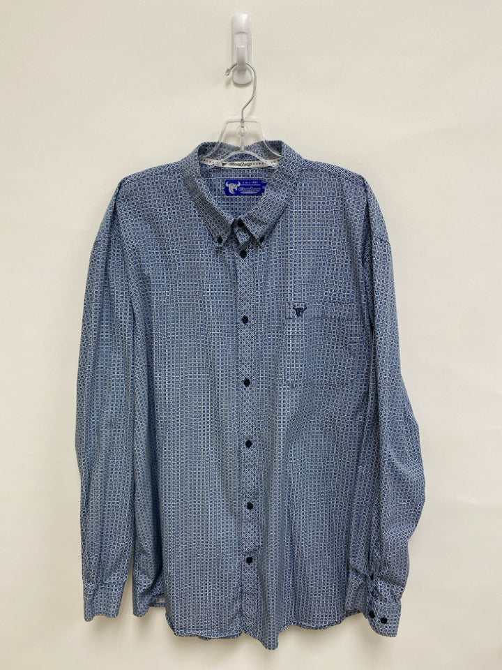Size XXL White Blue/Black Diamond Print Button Up Men&