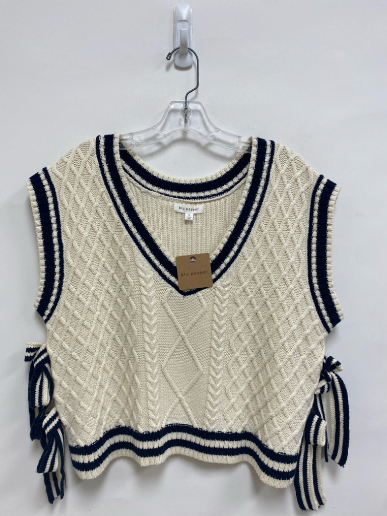 NWT blu pepper Size L Cream Navy Trimmed Ladies Sweater Vest