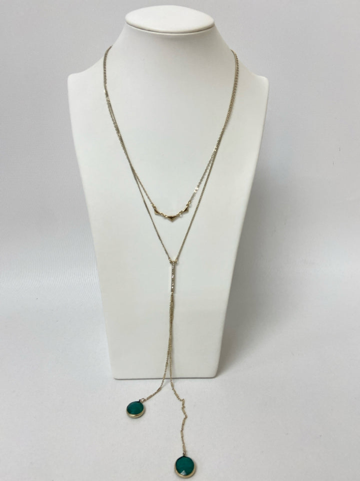 NWT Wht House/Blk Mkt Gold Color Teal Green Shapes Necklace