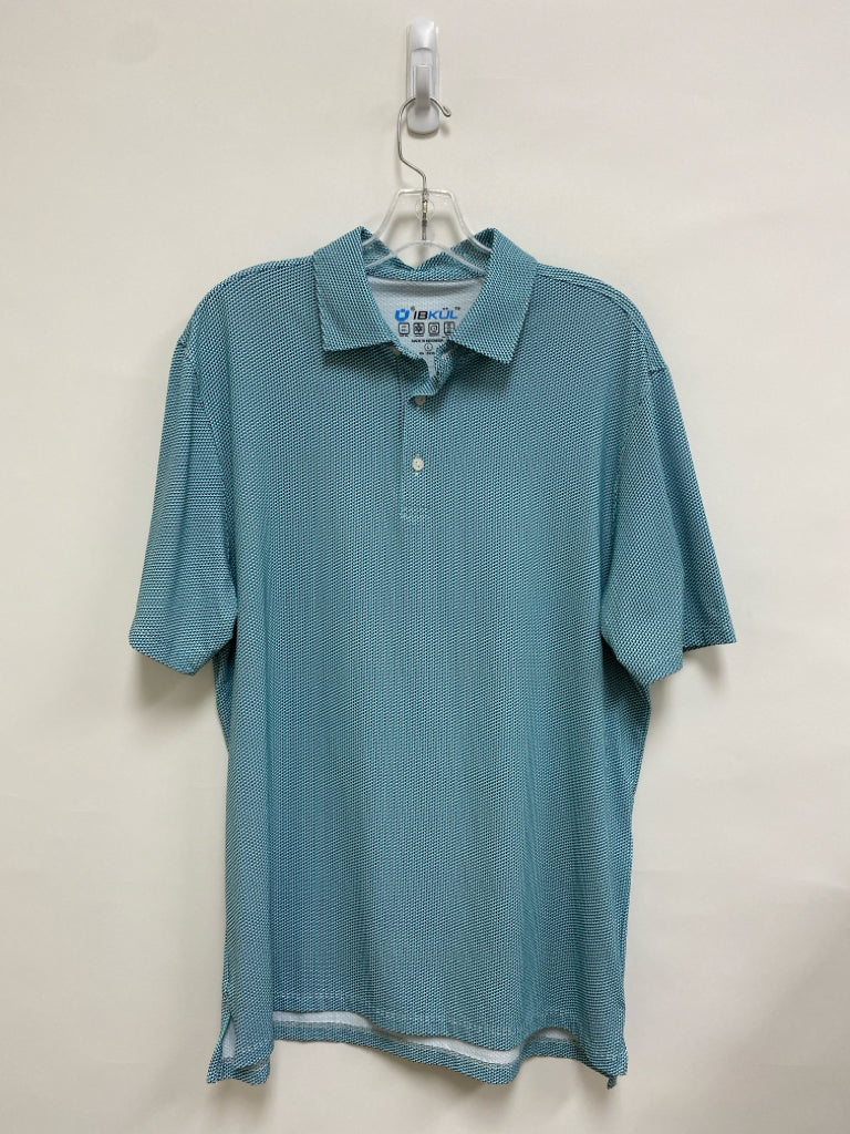 IBKUL Size L Turquoise White/Navy Geometric Polo Men&