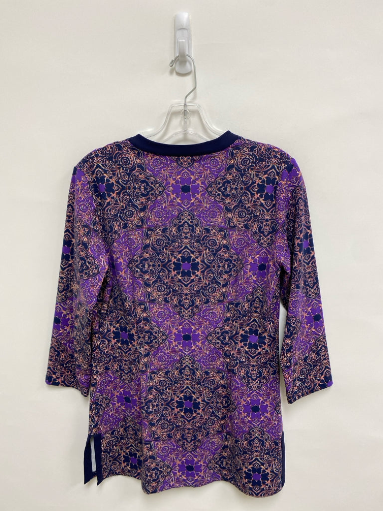 J McLaughlin Size S Purple Navy/Yellow Print Ladies Top