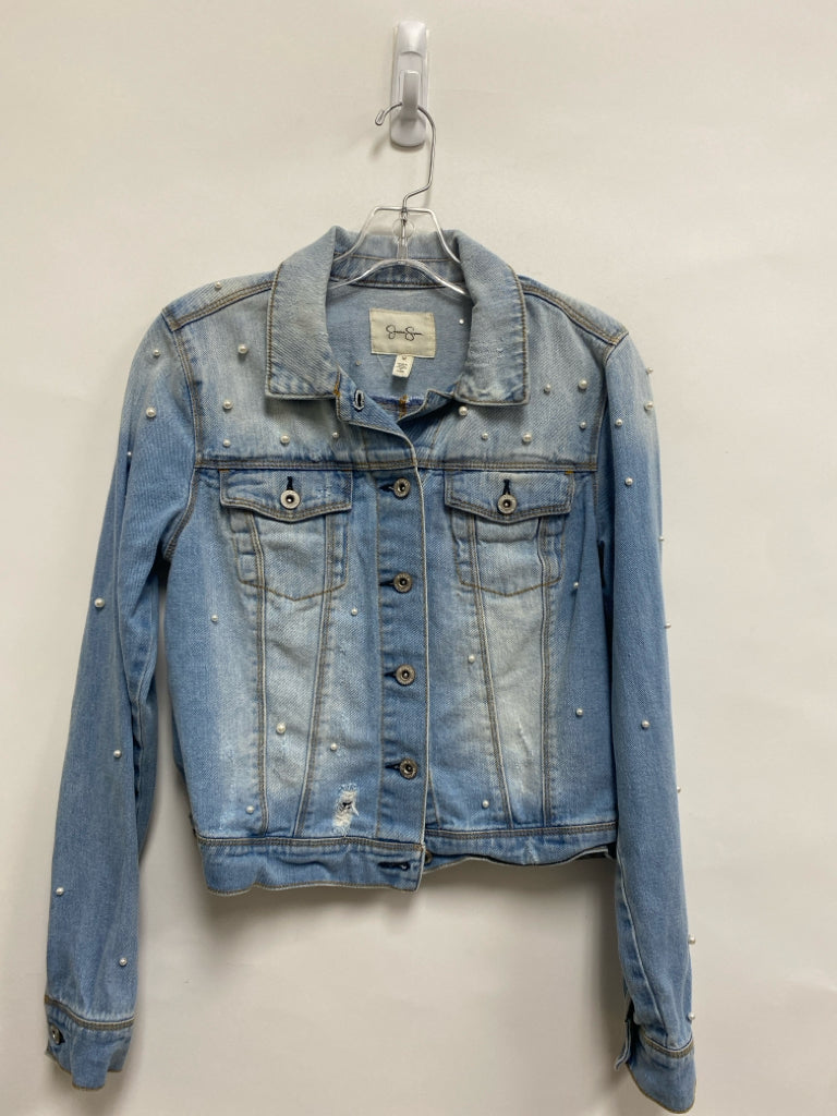 Jessica Simpson SIZE M Pale Blue Pearl Button Up Denim Girl&