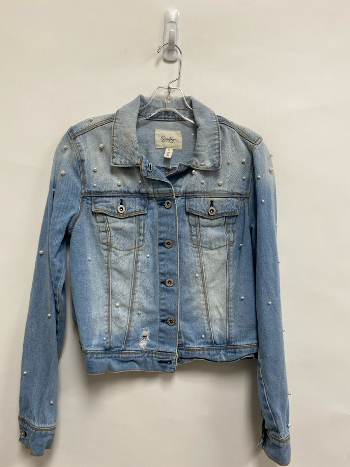 Jessica Simpson SIZE M Pale Blue Pearl Button Up Denim Girl&