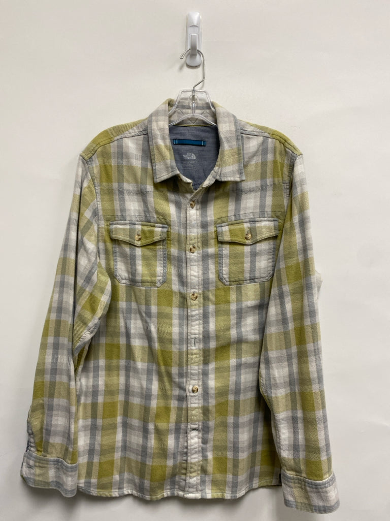 North Face Size L White Gray/Yellow Plaid Flannel Men&