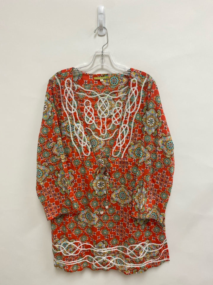 Gianni Bini Size L Red Aqua/Multi Embroidered Ladies Coverup