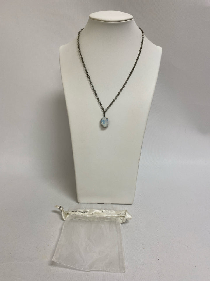 sabika Silver Color Pale Blue Jeweled Necklace
