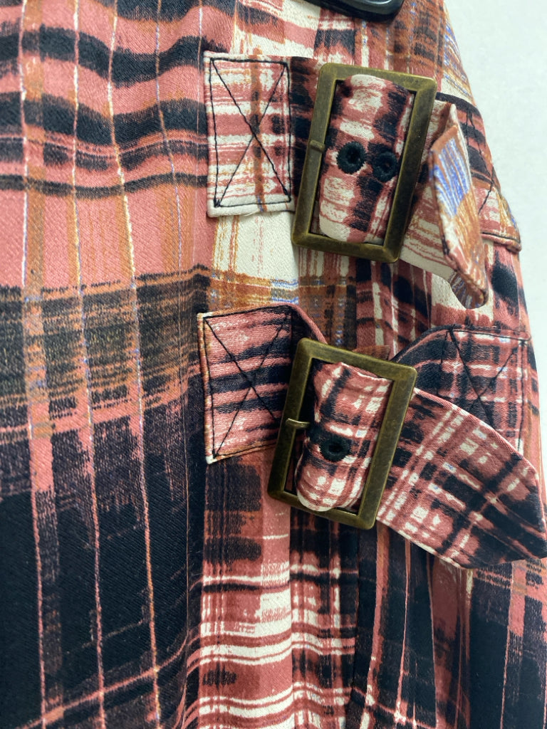Free People Size 6 Dusty Rose Cream/Black Plaid Maxi Ladies Skirt