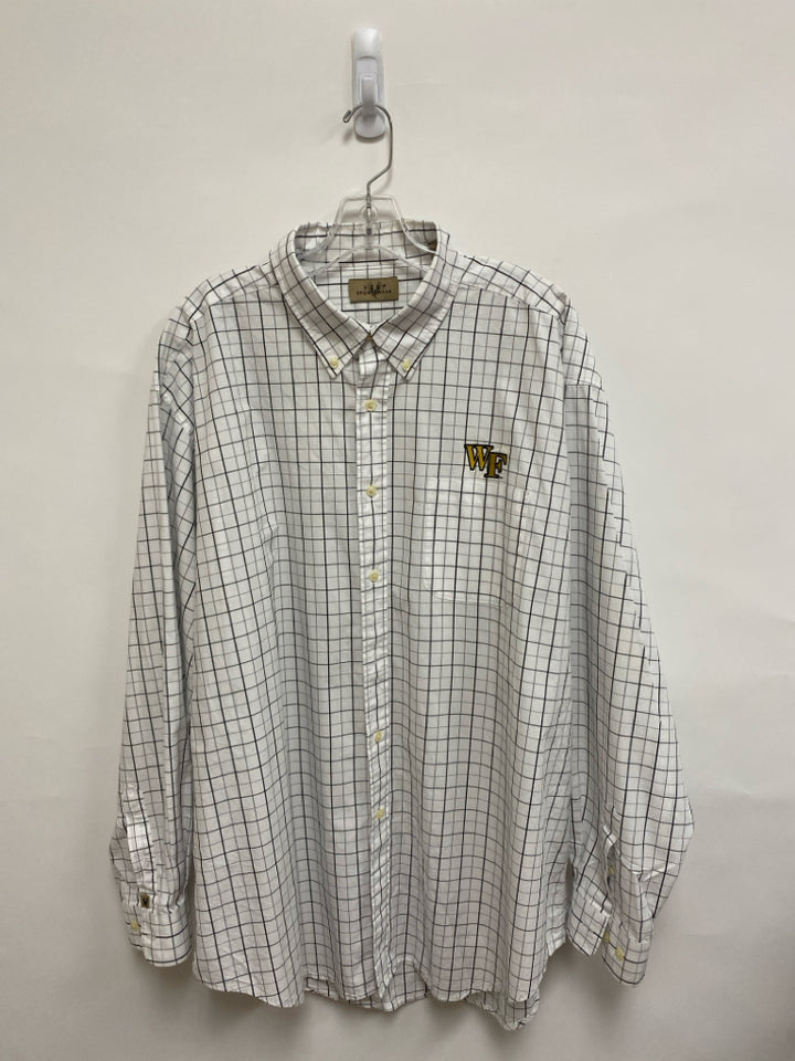 Size XXL White/Gray Windowpane Button Up Men&