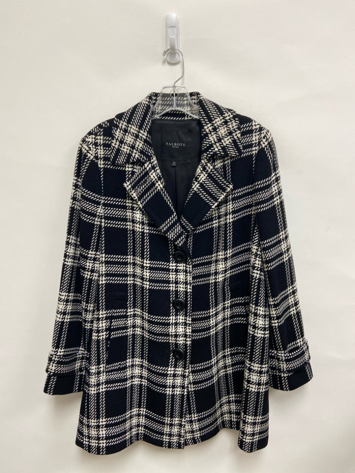 Talbots Size 14P Black/White Plaid Petite Coat