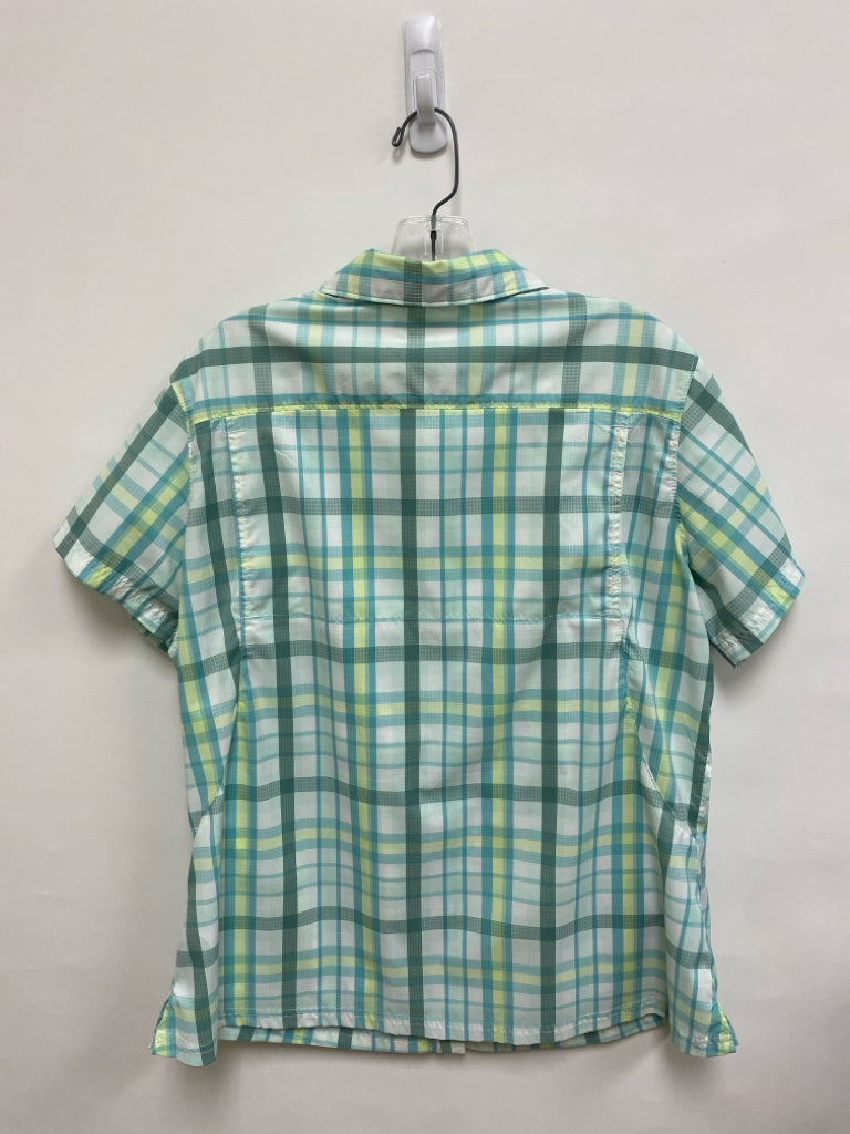 Columbia Size XL Seafoam White/Yellow Plaid Button Up Ladies Top