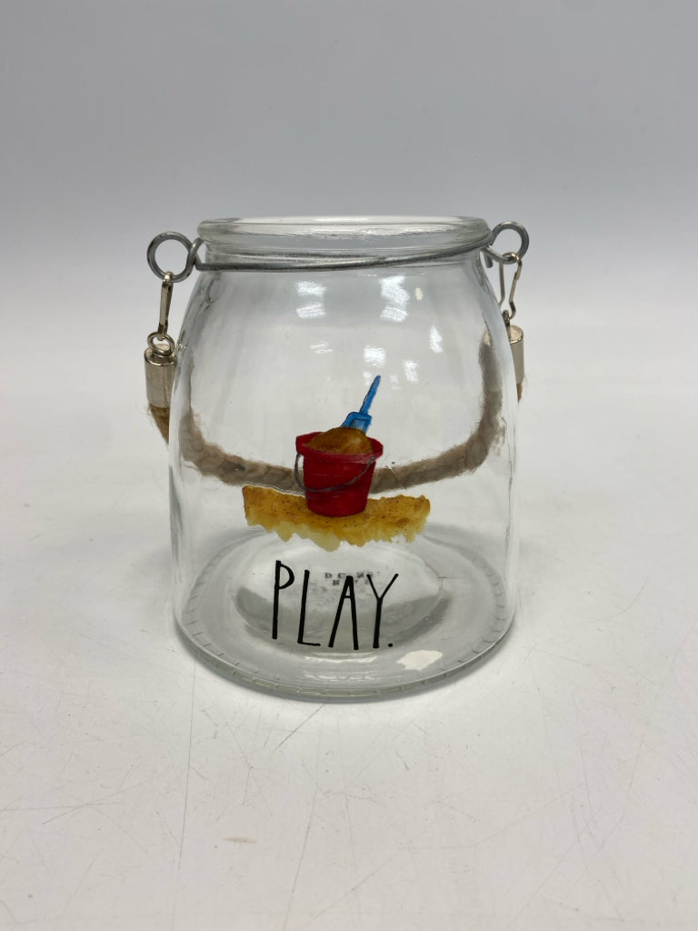 Rae Dunn Clear Multi Color Words Glass Lantern