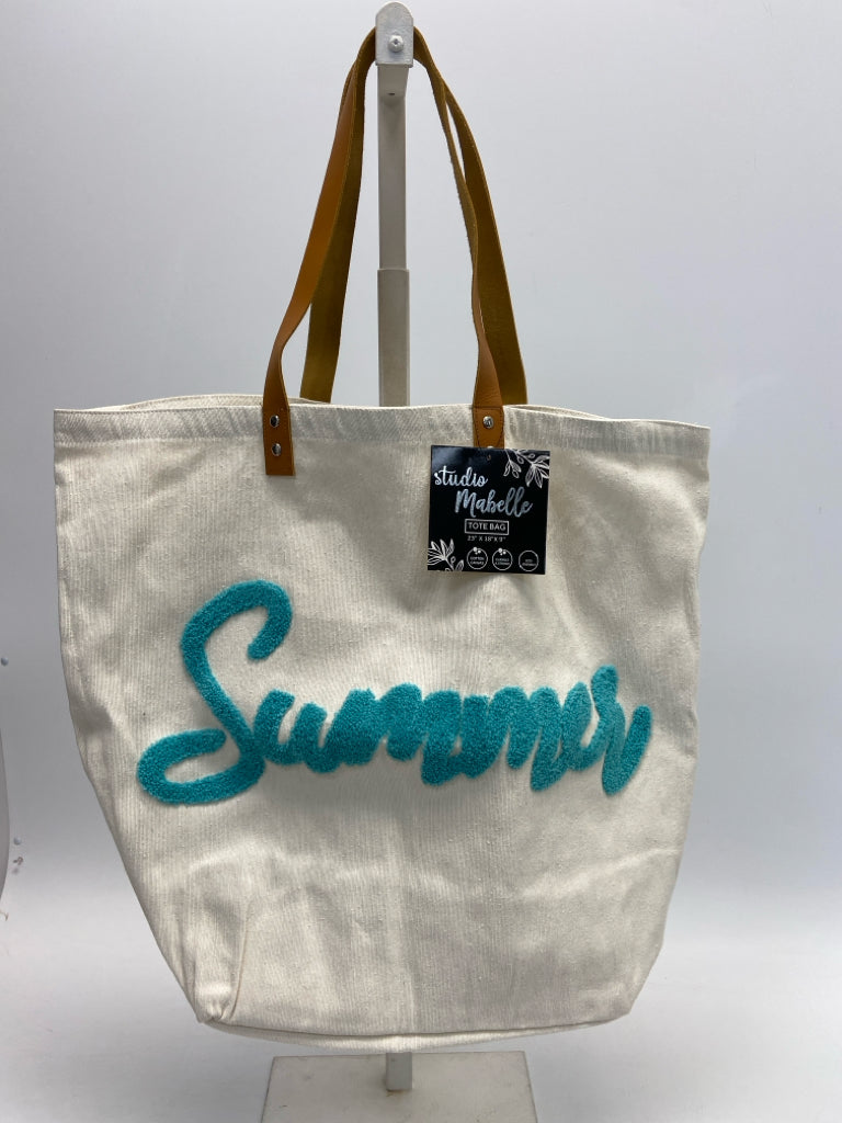 NWT  Size Cream Turquoise Word(s) Tote Bag