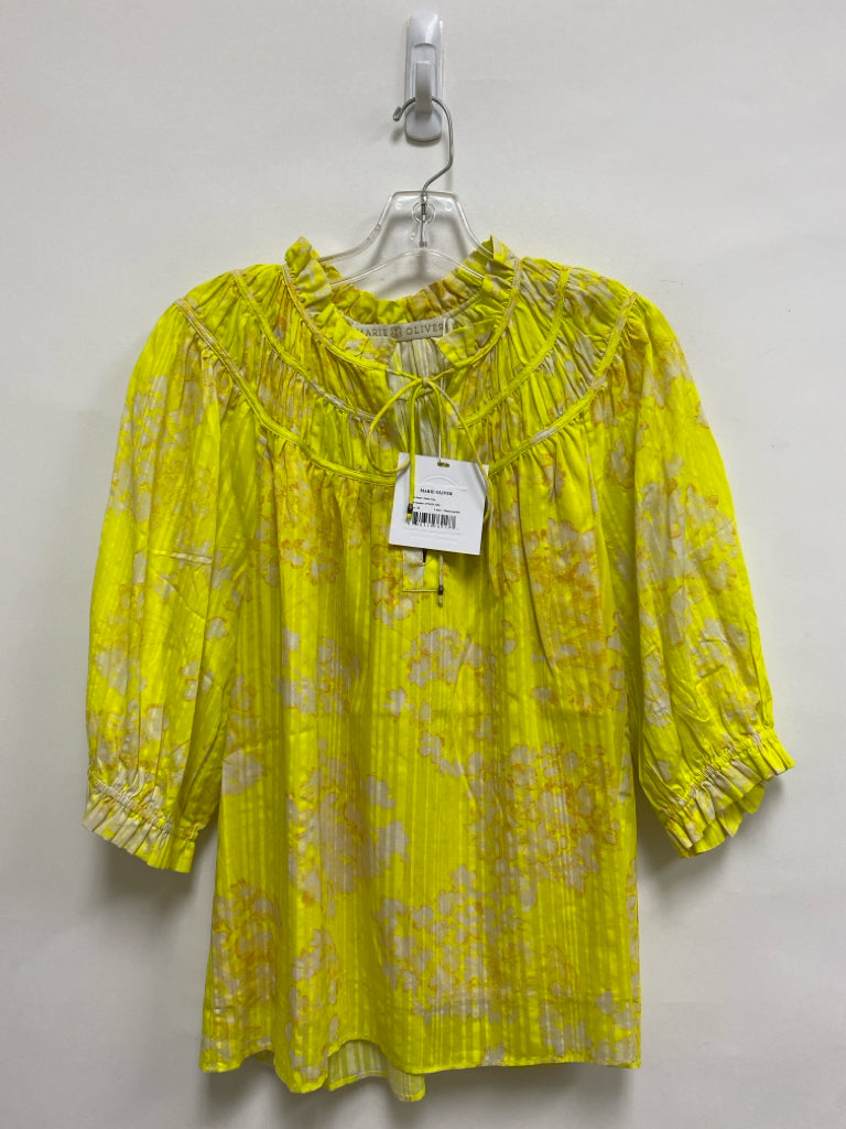 NWT Marie Oliver Size M Neon Yellow Floral Ladies Top
