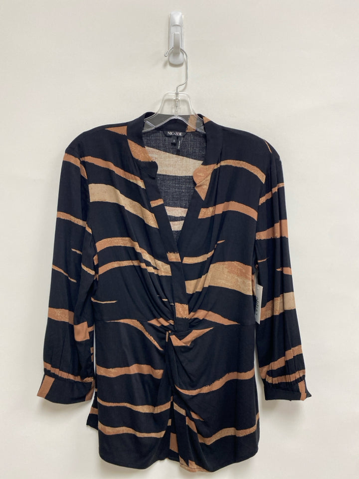 NWT Nic+ Zoe Size S Black Brown Zebra Print 3/4 Sleeve Ladies Top