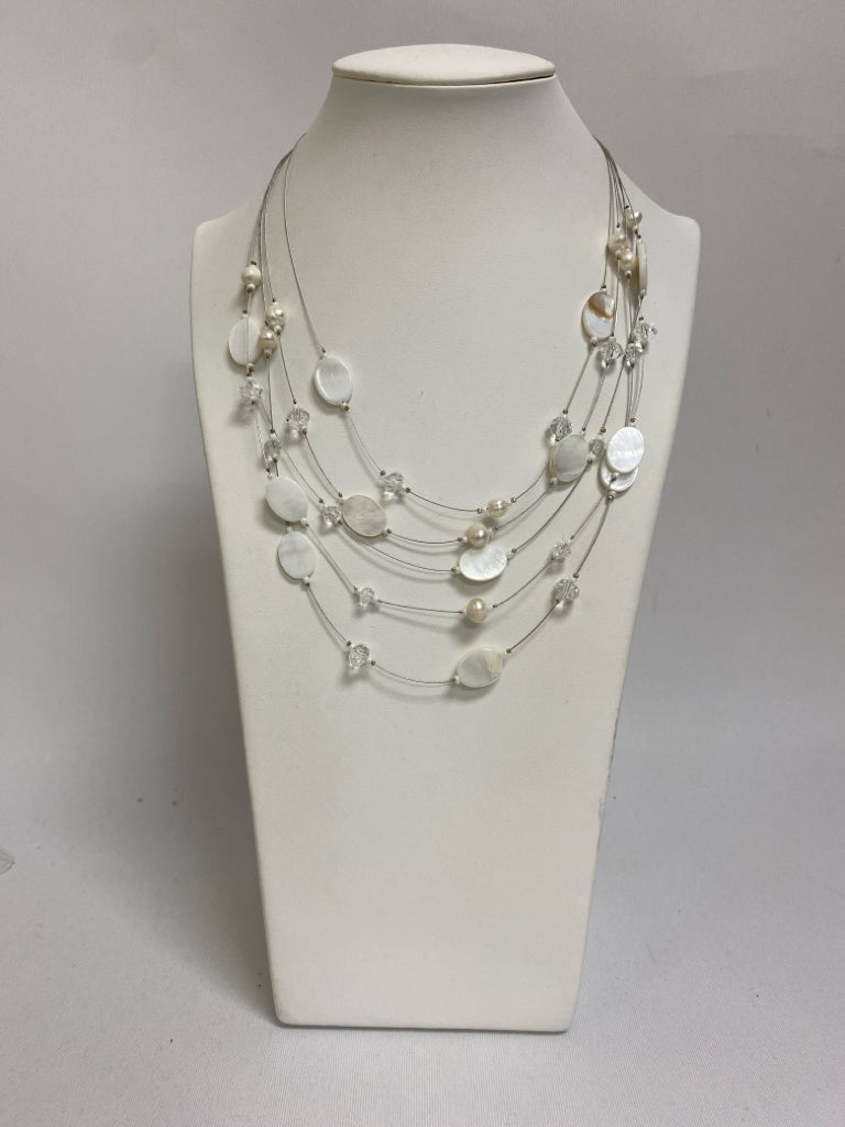 White Silver Color Beaded Necklace