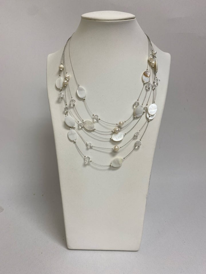 White Silver Color Beaded Necklace
