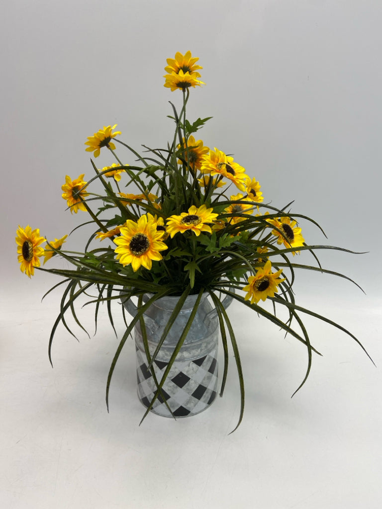 Yellow Black/Silver Galvanized Metal Floral Arrangement