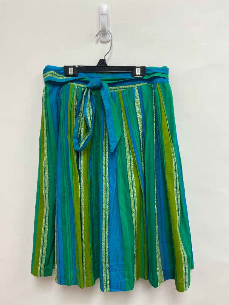 odille Size 4 Turquoise Green/Cream Stripes Wrap Ladies Skirt