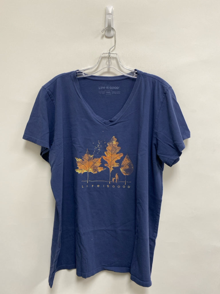Life is Good Size XXL Slate Blue Leaves Plus Size Top