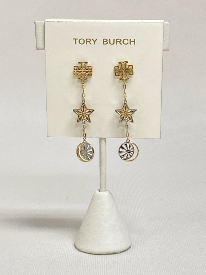 NWT Tory Burch Gold Color Silver Color Moon/Stars Earrings