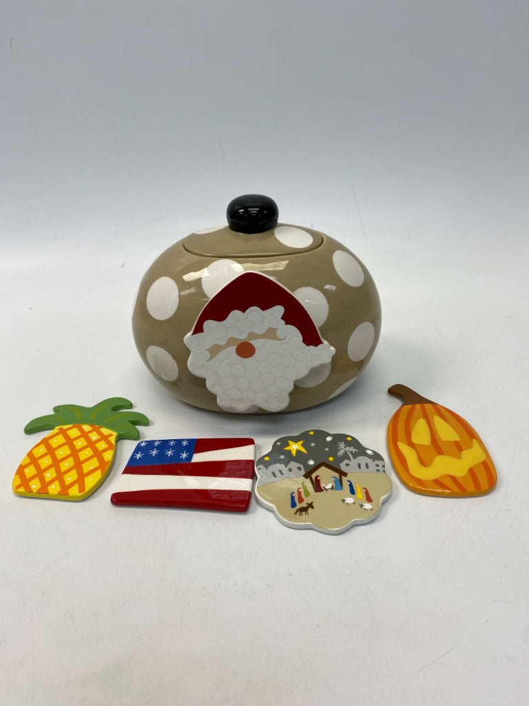 Happy Everything Tan/White Multi Color Dots Cookie Jar