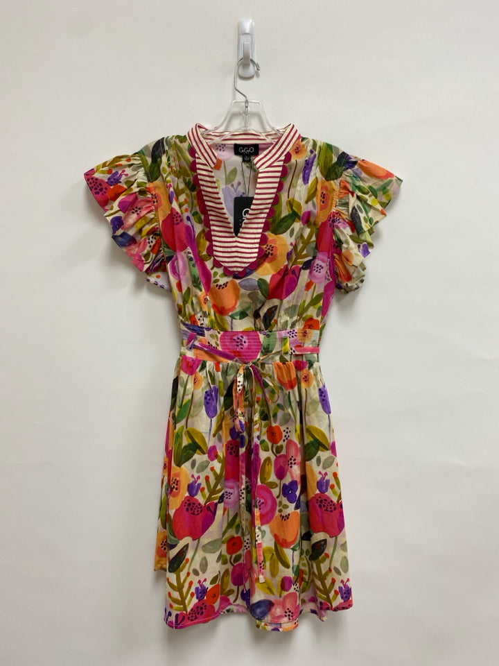 NWT GiGiO Size L Cream/Olive Coral/Multi Ruffles Ladies Dress