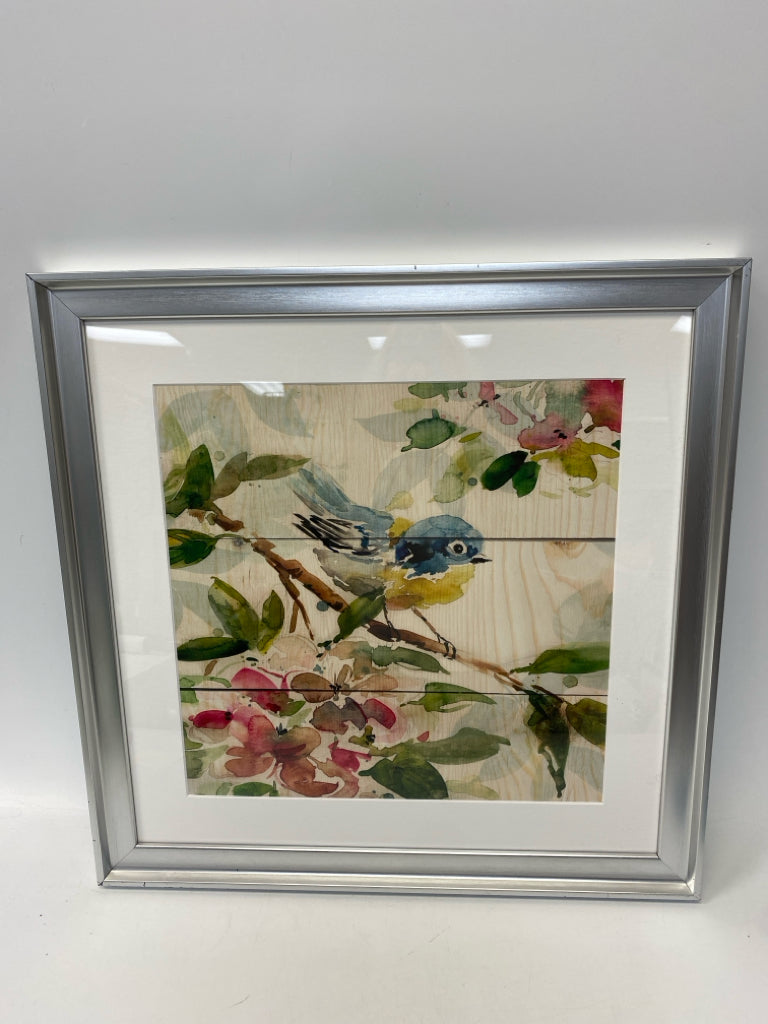 Cream Blue/Pink Plastic Framed Art