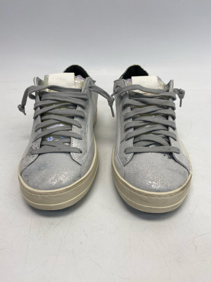 NWOT P448 EU Shoe Size 38 US Shoe Size 7.5 Silver White Lace-up Sneakers