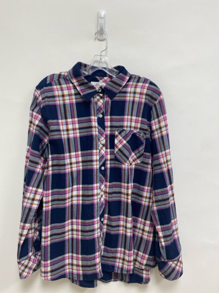 Vineyard Vines Size 16 Navy Pink/White Plaid Plus Size Top