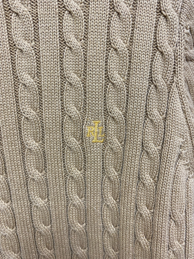 Ralph Lauren Size LP Camel Cable Knit Zip Down Petite Sweater