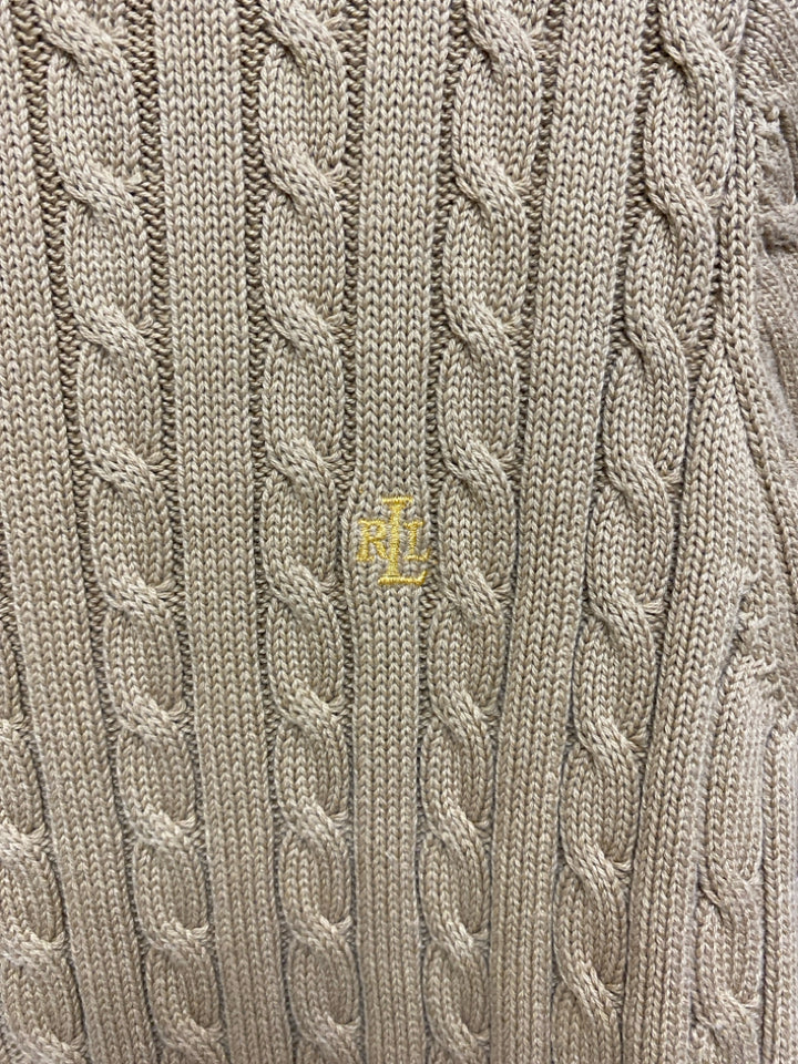 Ralph Lauren Size LP Camel Cable Knit Zip Down Petite Sweater