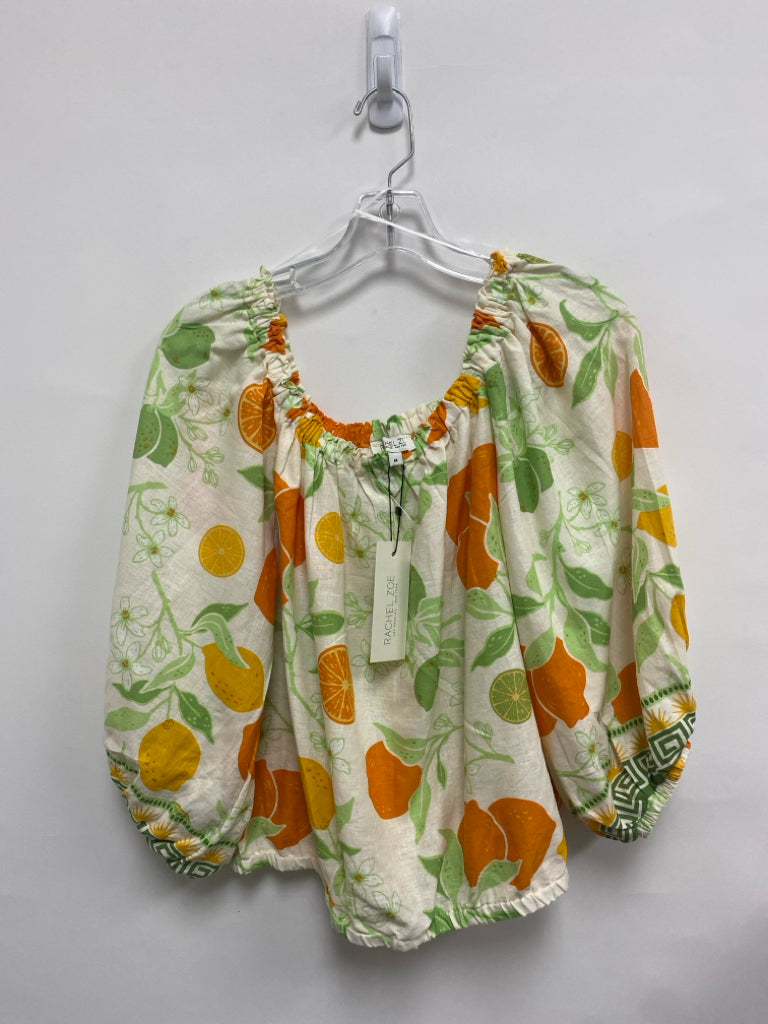 NWT RACHEL ZOE Size M White/Orange Green Fruit Linen Blend Ladies Top