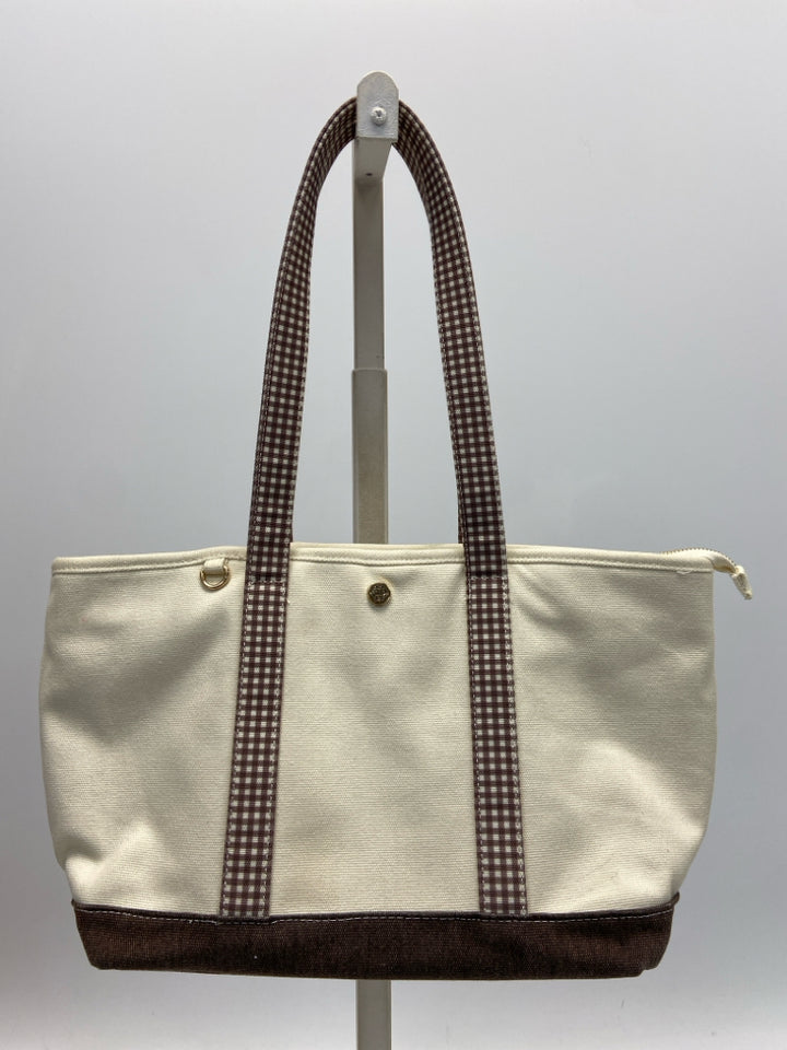 Nanette Lepore Cream Brown Canvas Tote Bag