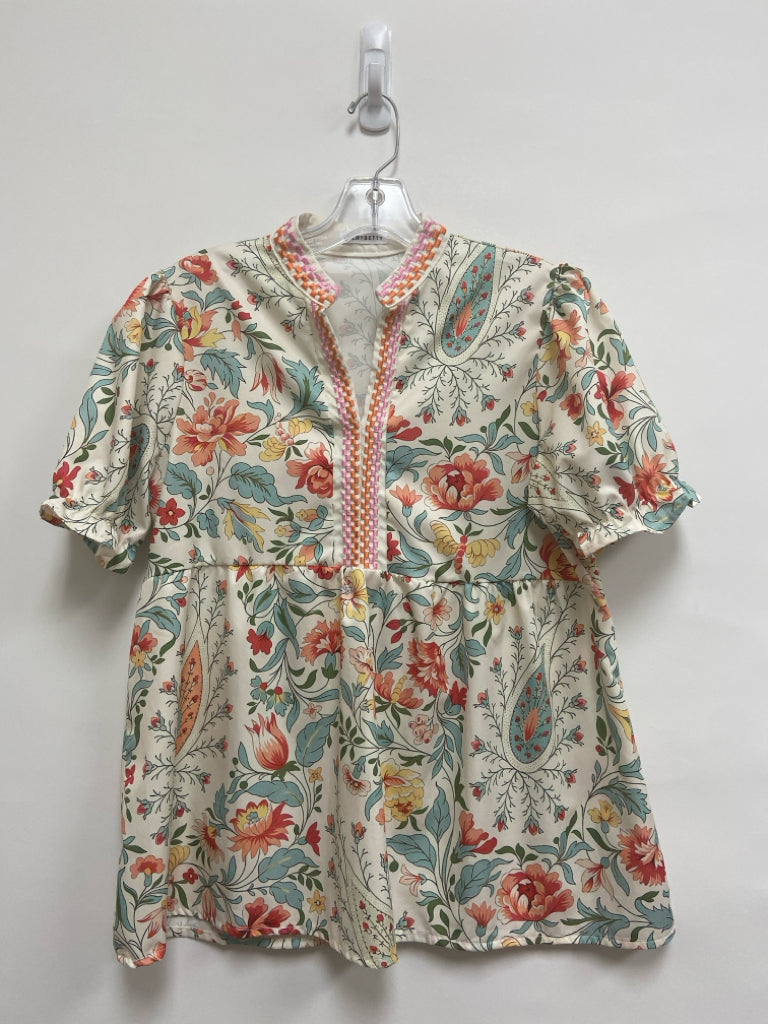Size S Beige Green/Coral Floral Ladies Top
