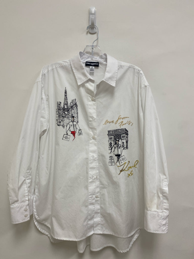 Karl Lagerfeld Size M White Black Paris Button Up Ladies Top