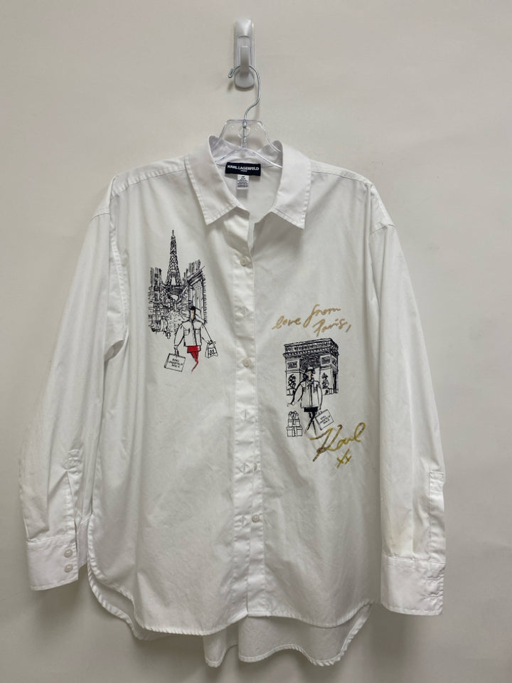 Karl Lagerfeld Size M White Black Paris Button Up Ladies Top