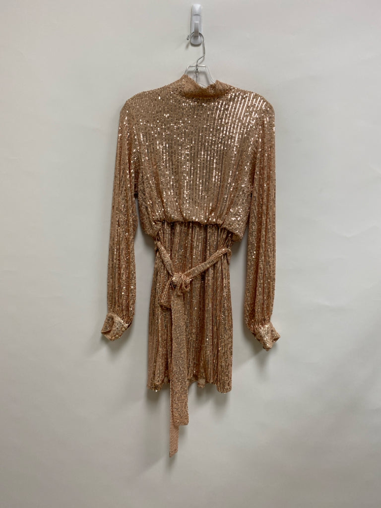 Pink Lily Size S Peach Sequins Long Sleeve Ladies Dress