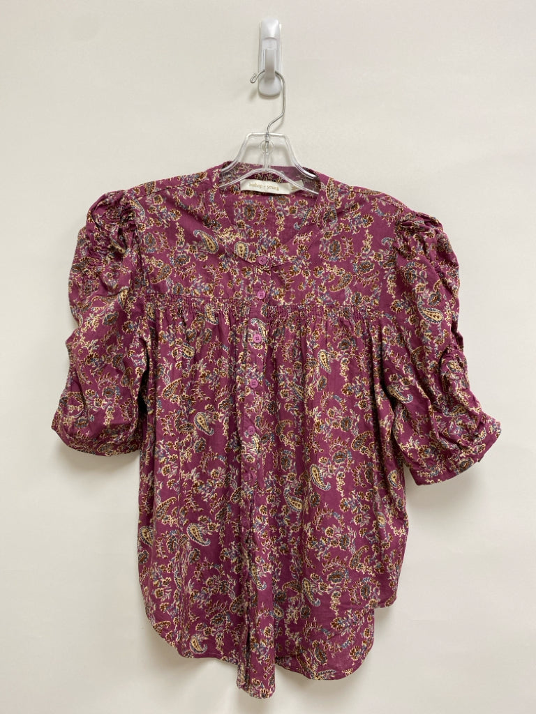 bishop + young Size L Mauve Tan/blue Paisley Button Up Ladies Top