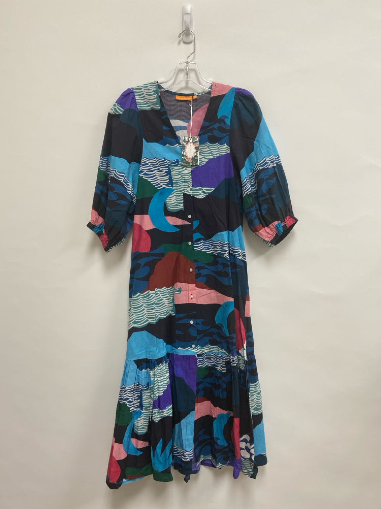 NWT Oliphant Size XS Teal Blue Blue/Multi Waves Maxi Ladies Dress