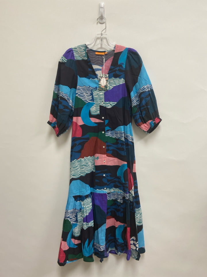 NWT Oliphant Size XS Teal Blue Blue/Multi Waves Maxi Ladies Dress