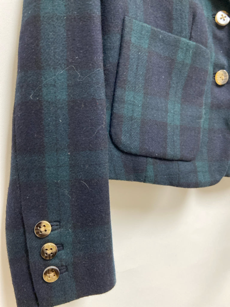 Cartonnier Size 0 Dark Green Dark Navy Plaid Cropped Wool Blend Ladies Jacket