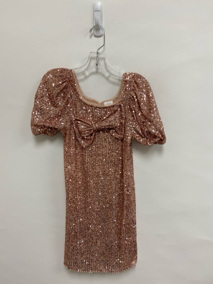 Zara SIZE 11/12 Rose Gold Sequined Puff Sleeve Girl&