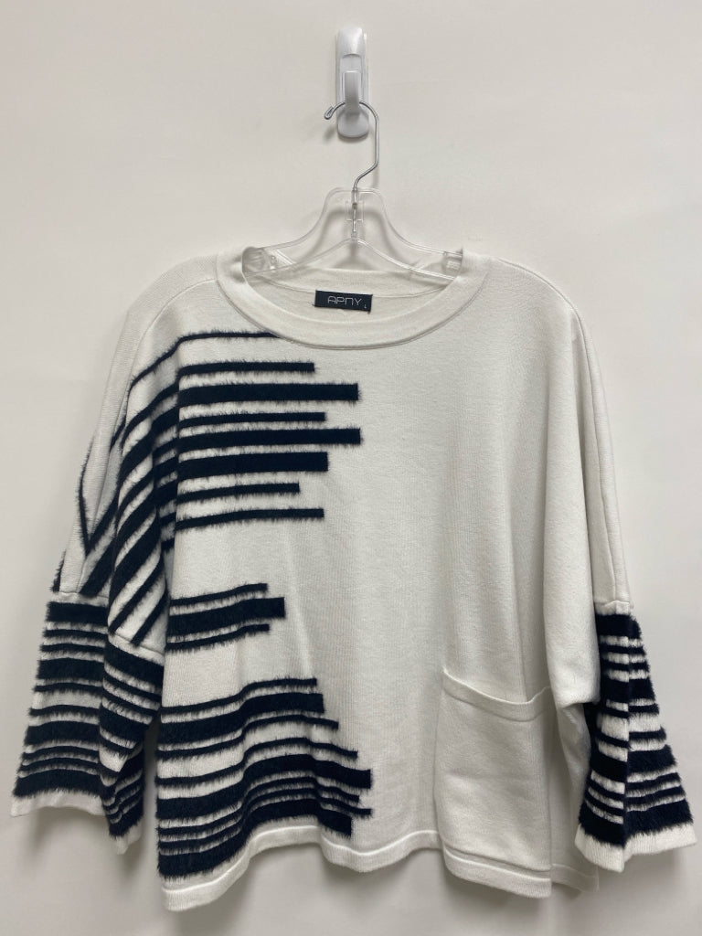 APNY Size L White Black Lines Ladies Sweater