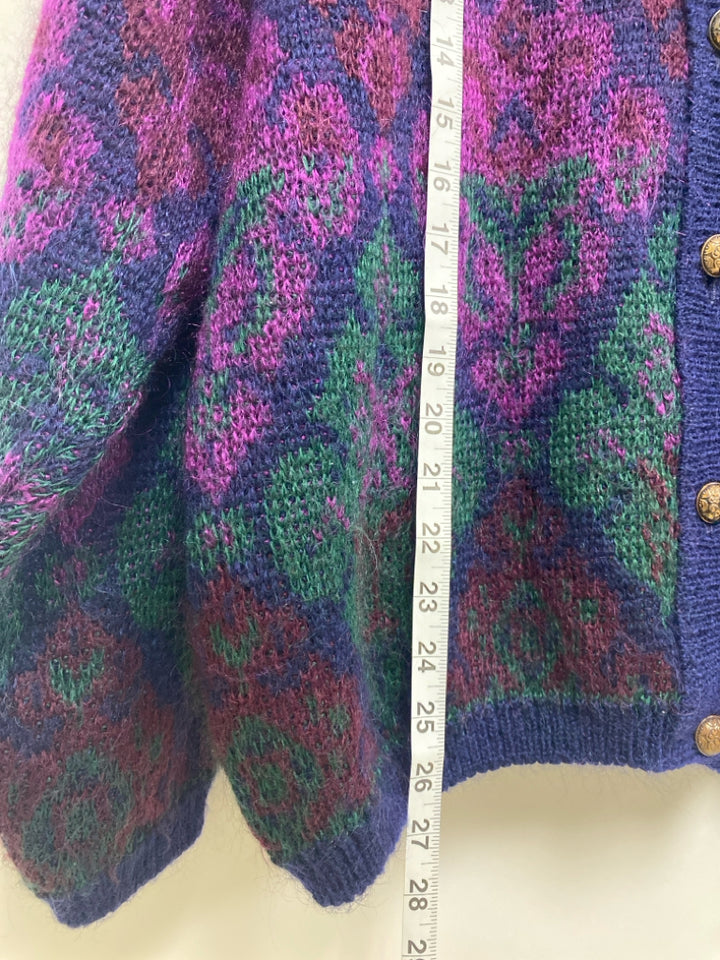 Size L Navy/Green Purple Floral Cardigan Mohair Ladies Sweater