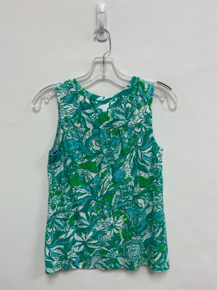 LILLY PULITZER Size XS Green Blue/White Leaves Sleeveless Ladies Top