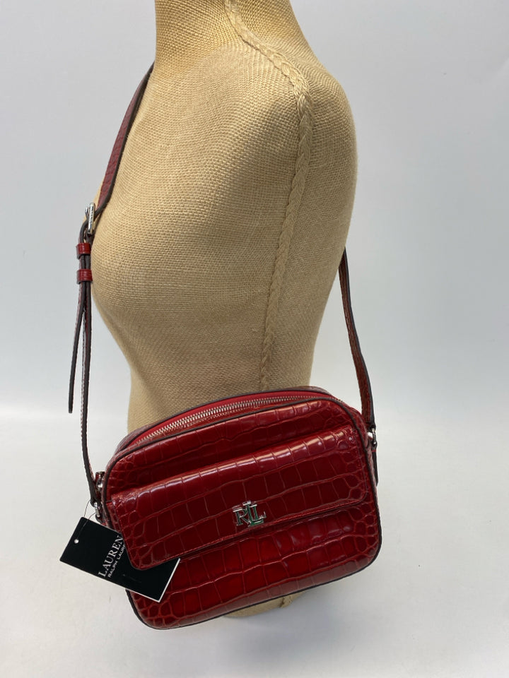 NWT Ralph Lauren Dark Red Embossed Crossbody