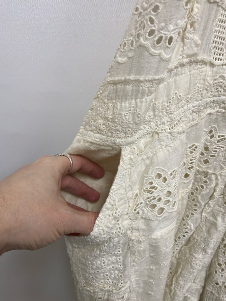 NWT Magnolia Pearl Size OSFM Cream Patchwork Eyelet Ladies Overalls